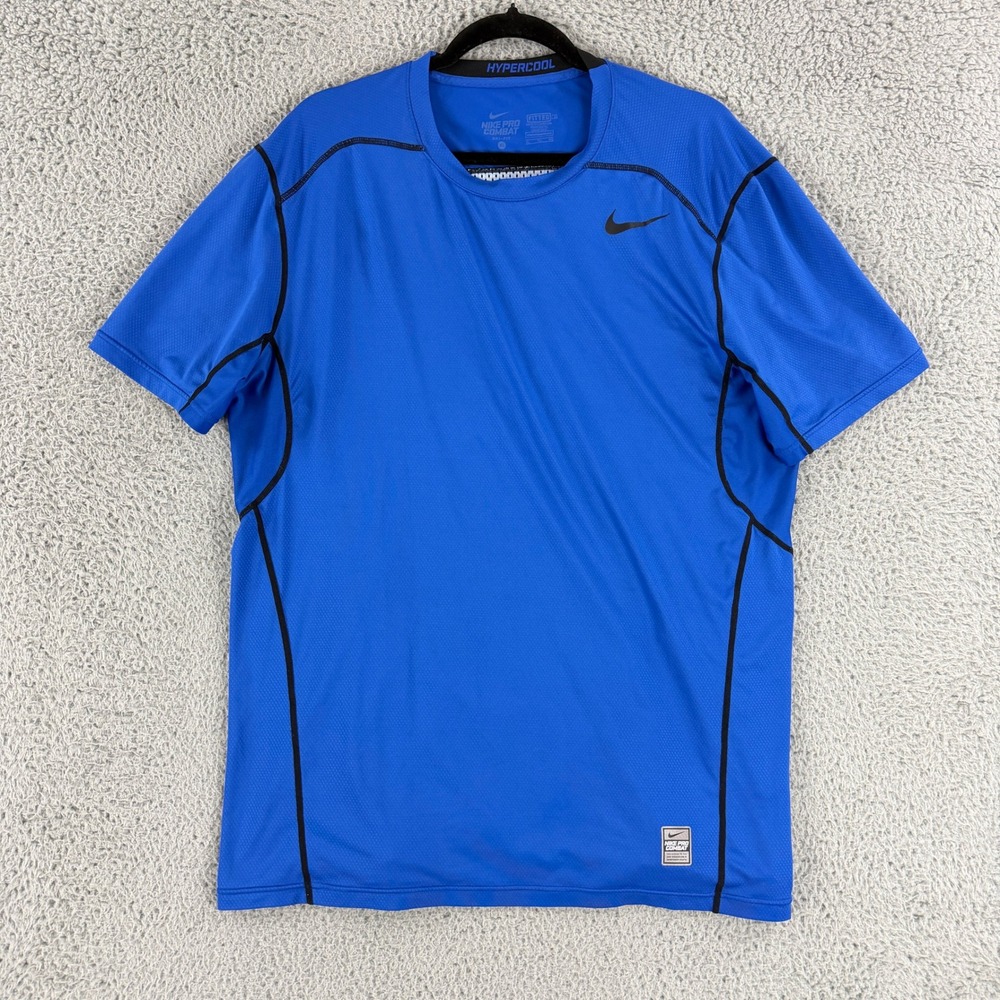 Nike Pro Combat Hypercool Shirt Mens XL Blue Dri-FIT Fitted Training 636155-480